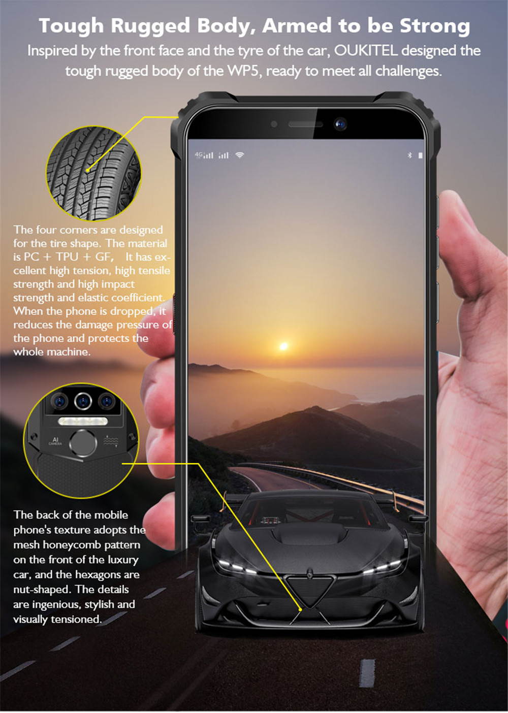 OUKITEL WP5 4G Rugged SmartPhone Quad Core 4GB 32GB 8000mAh Mobile Phone 5.5 Inch Waterproof MT6761 Triple Camera Phone