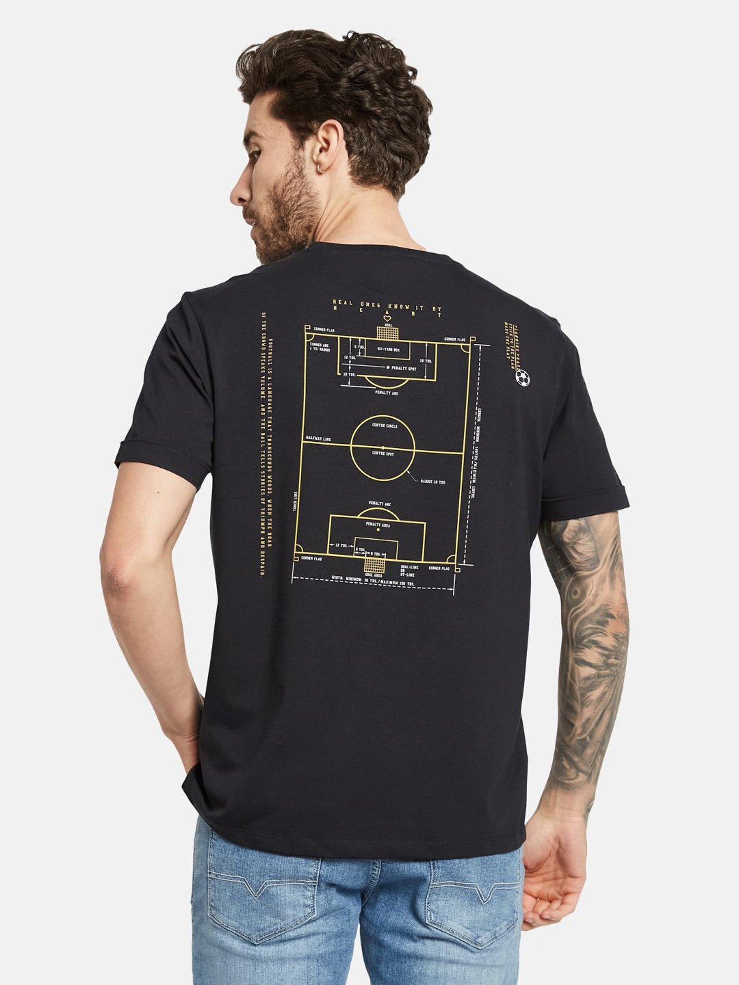 Octave Dark Navy Cotton Regular Fit Printed T-Shirt