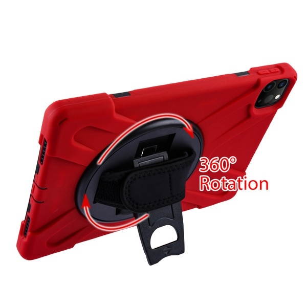 3-IN-1 Hybrid Armor Case with Hand Strap and Rotatable Stand for iPad Pro 12.9 inch (3rd, 4th and 5th Generation) - Red