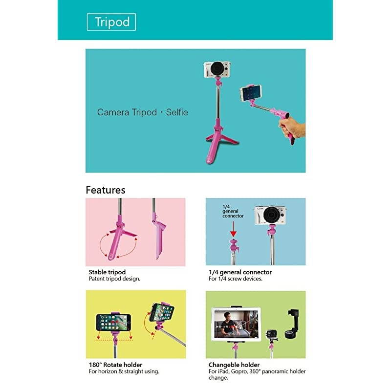 Extendable Tripod Stand Selfie Stick for Travel and Daily Use | Fit for iPhones Android GoPro Action Cameras and TikTok | Extends up to 46Inches with Phone Holder | No Batteries Required