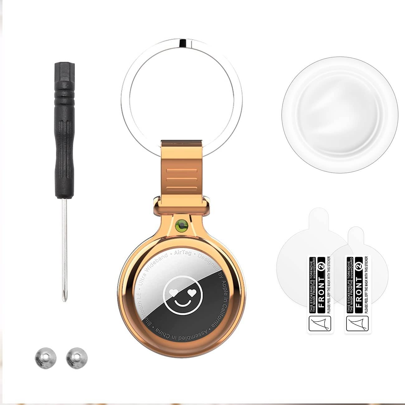 Metal AirTags Case Compatible with Apple AirTags 2021- Airtag Keychain Holder with PET Protection Film- Anti-Scratch Shockproof Protective Case for AirTag Finder (Rose Gold-1PCS)