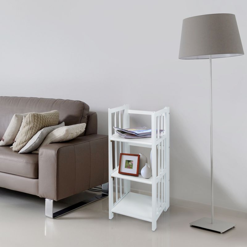 Casual Home 3 Shelf 14 Inch Folding Office Room Wood Furniture Bookcase, White