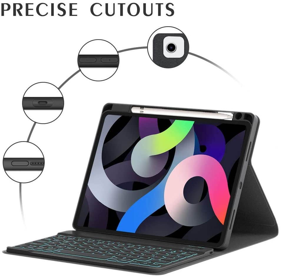 iPad Air 4th Gen Case Keyboard 2020 10.9 iPad - 2020/2018 11 iPad - Wireless Detachable BT Keyboard with Pencil Holder Charging - Auto Sleep/Wake Smart Cover (for 10.9/11 iPad Black)