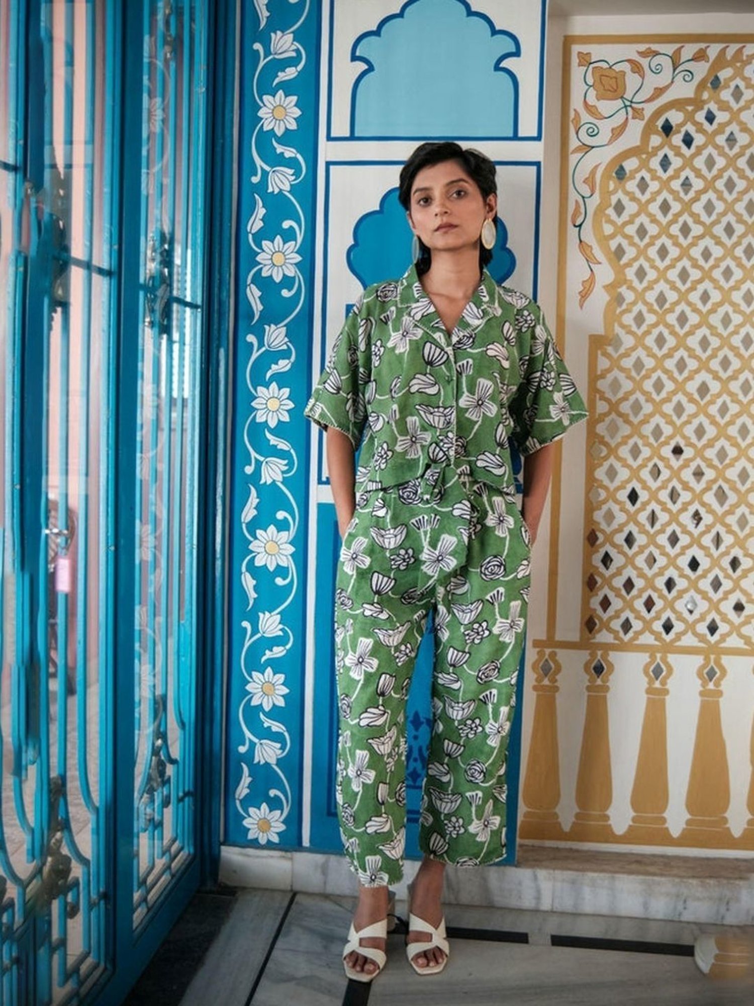 Khajoor Studio Fern Green Bageecha Botanical Vine Boxy Resort Shirt