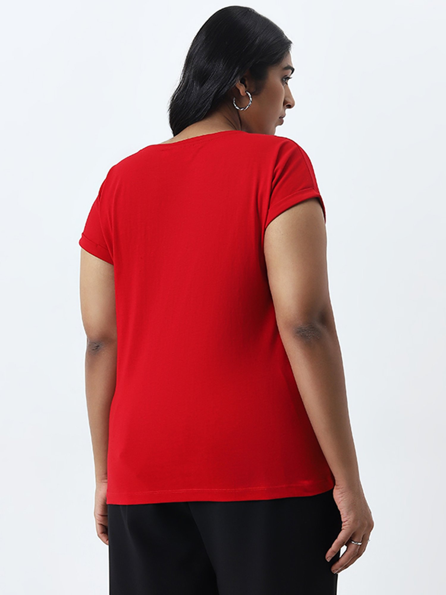 Gia by Westside Red Floral Printed Cotton T-Shirt