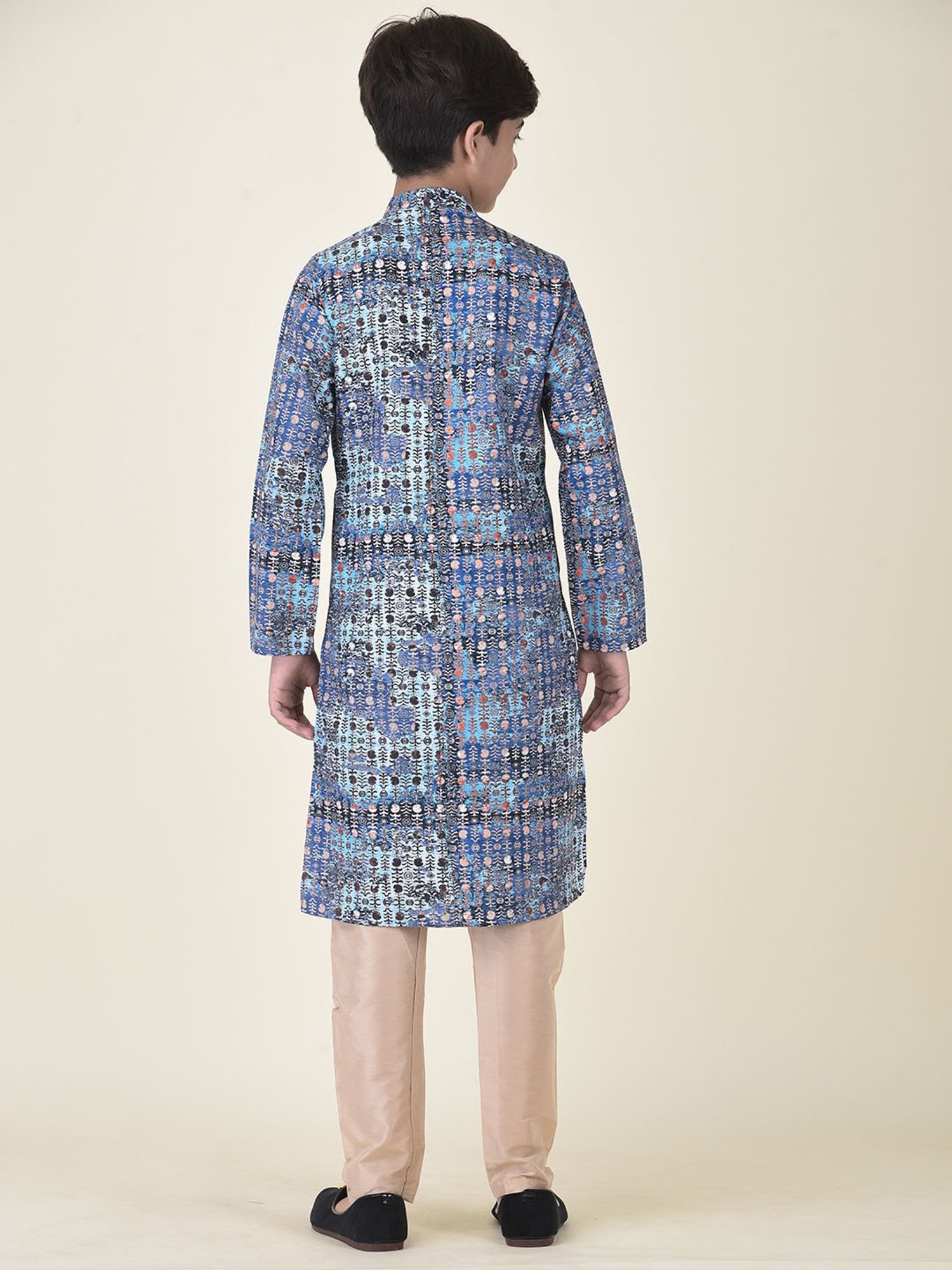 TABARD Kids Blue & Beige Printed Kurta + Pyjamas