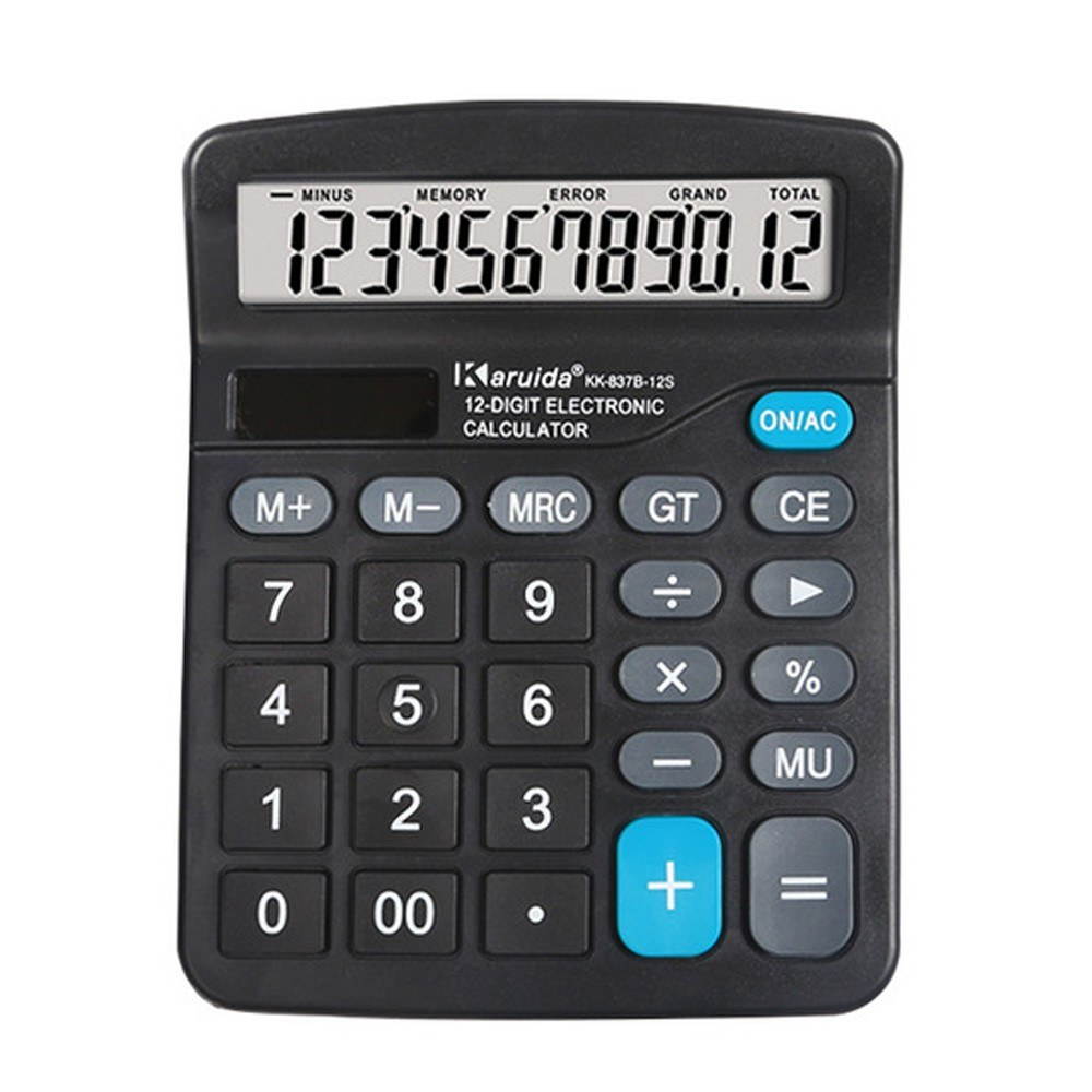 837B Desktop Electronic Calculator Standard Function Basic Counter with 12-Digits Large LCD Display Big Buttons Dual Powers Solar Batterys Powered for Home Office Business School