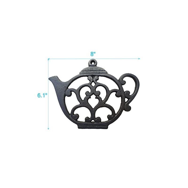 Trivet - Black Cast Iron - for Kitchen & Dining Table - More than One Makes a Set for Counter, Wall Art or Decoration Accessory - Gift for Tea Lovers & Housewarming Gifts - 8 by 6.1 In