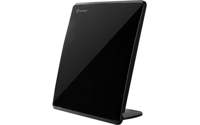 Antop AT-207B 4K HDTV Antenna - 50 Mile Flat Panel, Indoor Black, Omni-Directional Smartpass Amplified Antenna