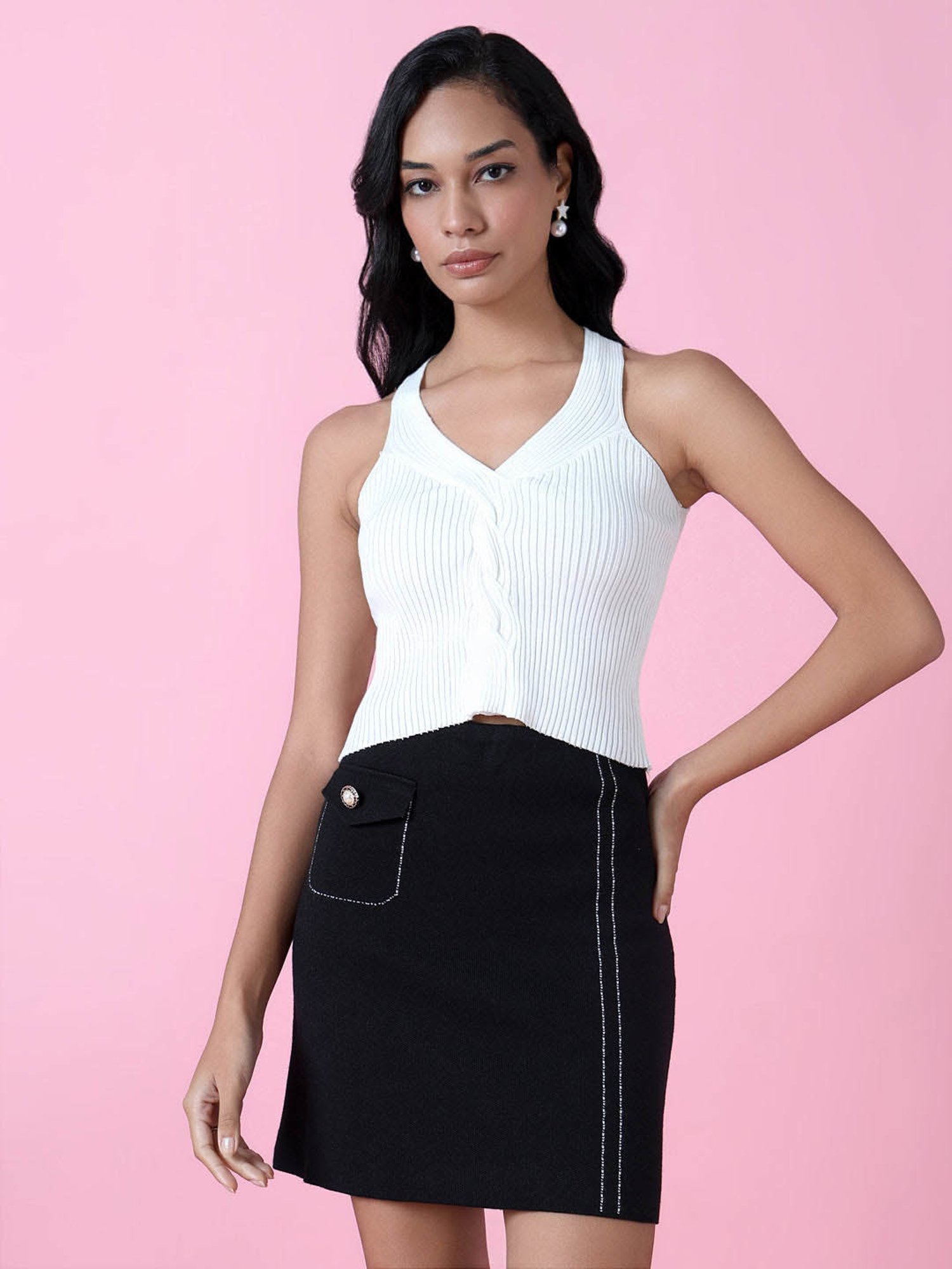 SHOWOFF White Regular Fit Crop Top