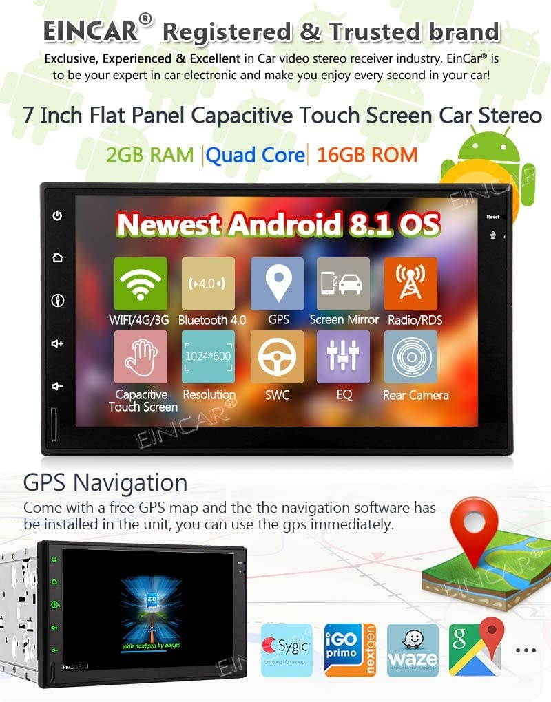 Newest Android 8.1 Oreo OS 2 Din Car Stereo System Autoradio Bluetooth in Dash GPS Navigation Corloful Key Ligths Car Tablet Double Din Audio Video Player Cam-in WiFi Mirrorlink