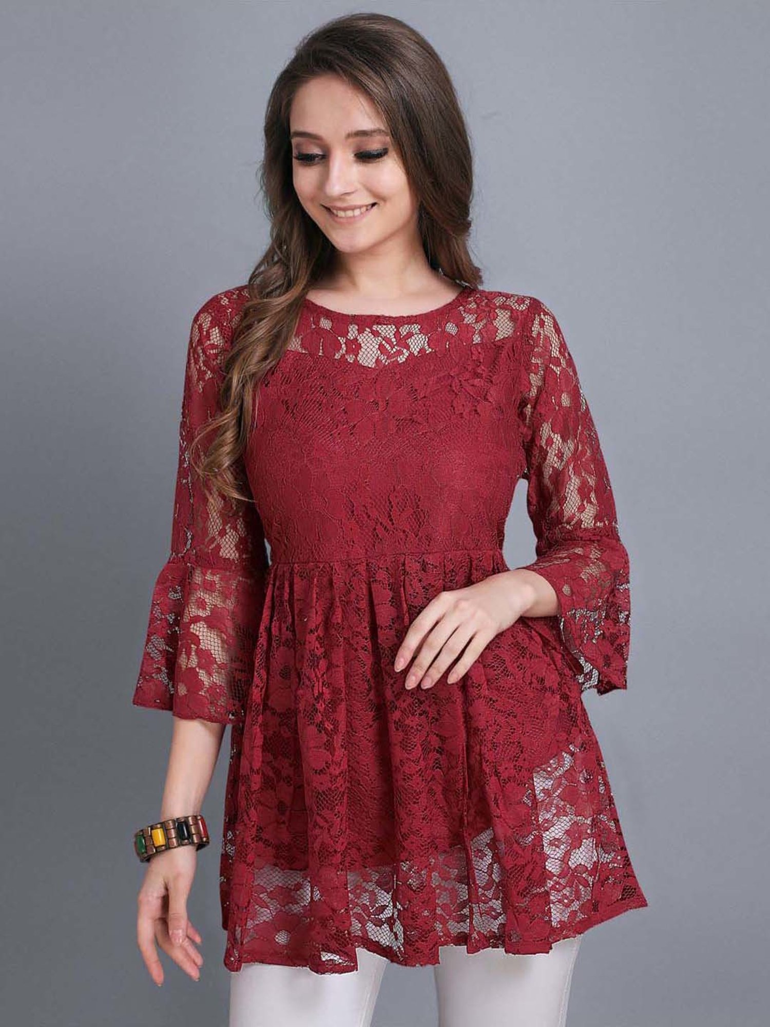 SELVIA Red Embroidered Top
