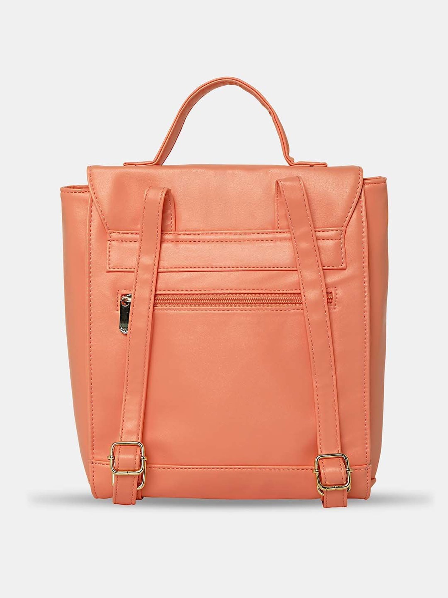 Caprese SNOW Orange Faux Leather Medium Backpack