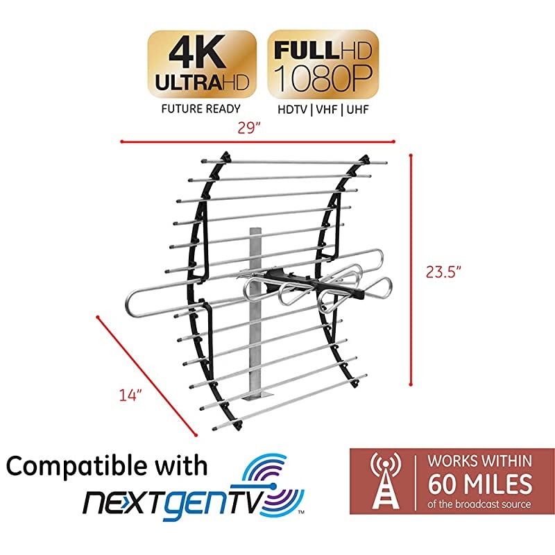 Attic Mount TV Antenna Long Ran Antenna Supports 4K 1080P Digital HDTV VHF UHF Indoor Directional Antenna Mounting Pole Included Out of Sight Compact Design 33692