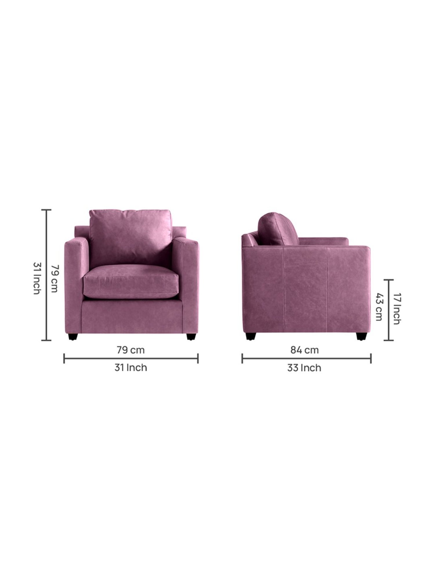 Trevi Olive Purple Leather & Neem Wood 1 Seater Sofa