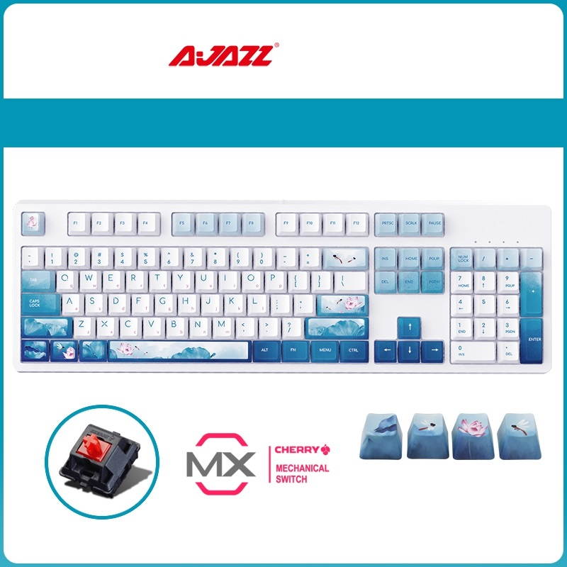 A-jazz AK535  N-key Rollover  Ergonomic Design,Cool Exterior USB Wired Cherry  MX Red Mechanical Gaming  Keyboard For Office And Game,  PBT Keycaps  - Blue Lotus ( No Light Version )