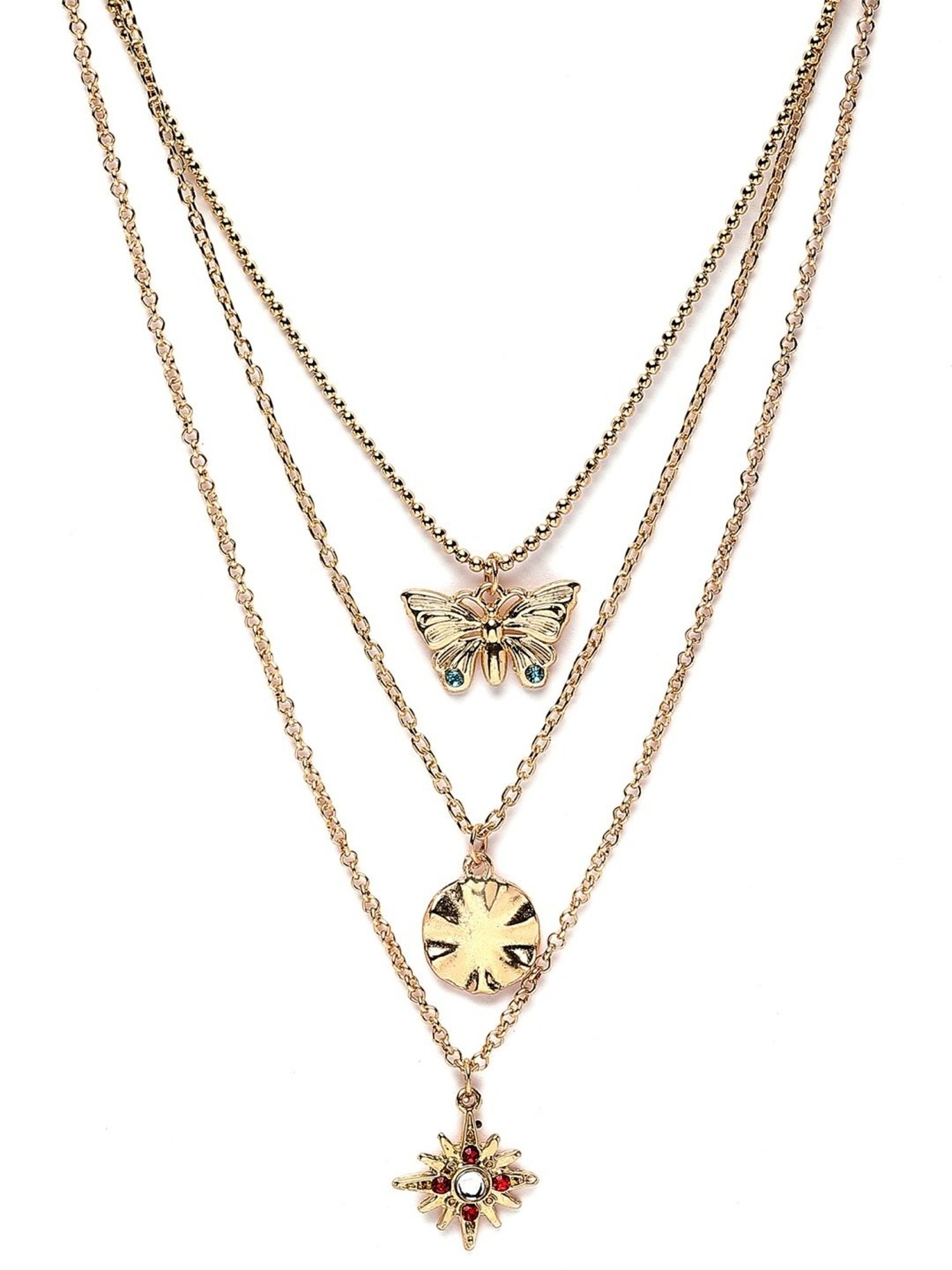 Karatcart Golden Sea Shell and Textured Disk Multicharm Multilayered Chain Women