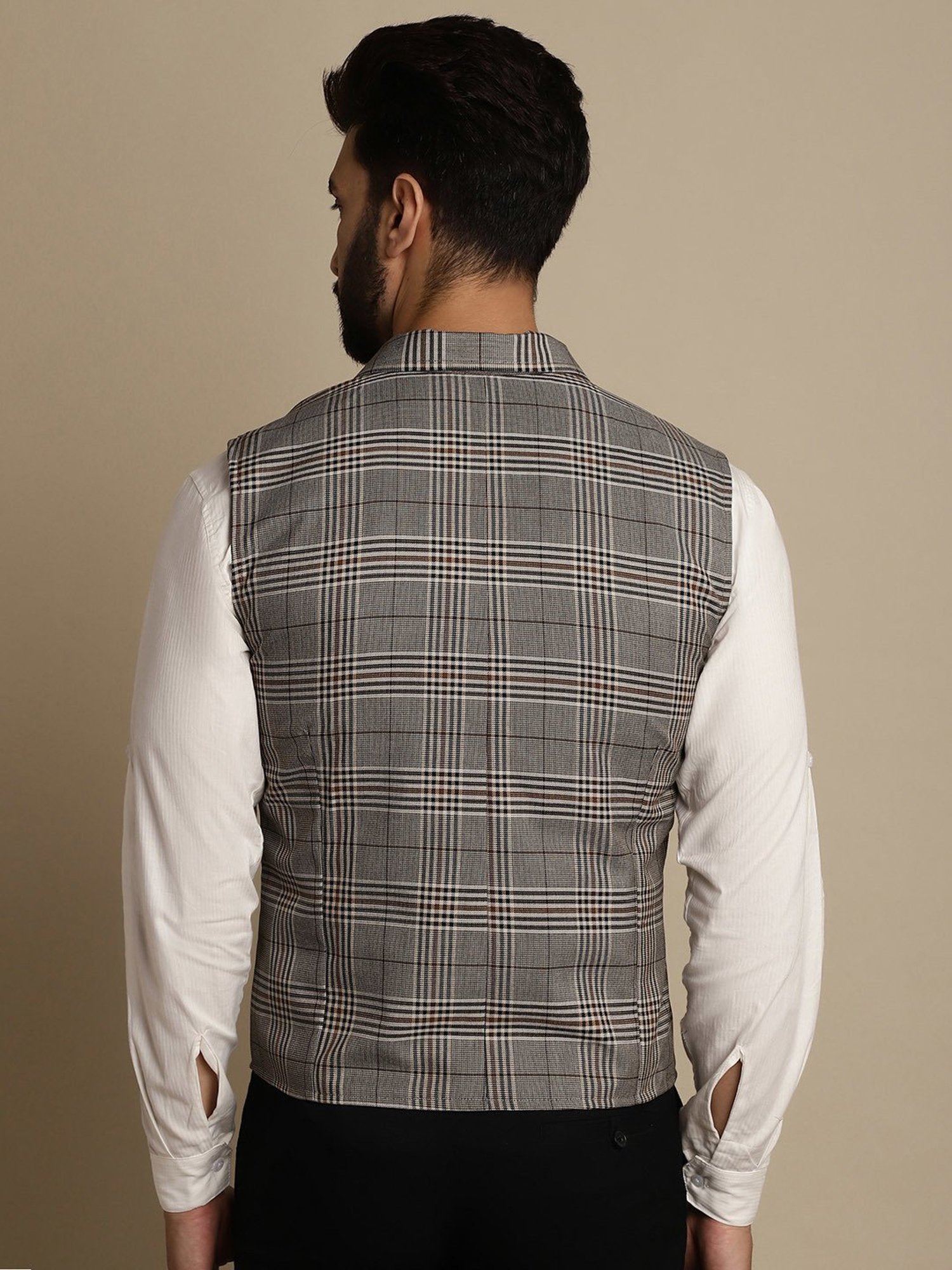 Even Light Brown Regular Fit Notch Lapel Check Waistcoat