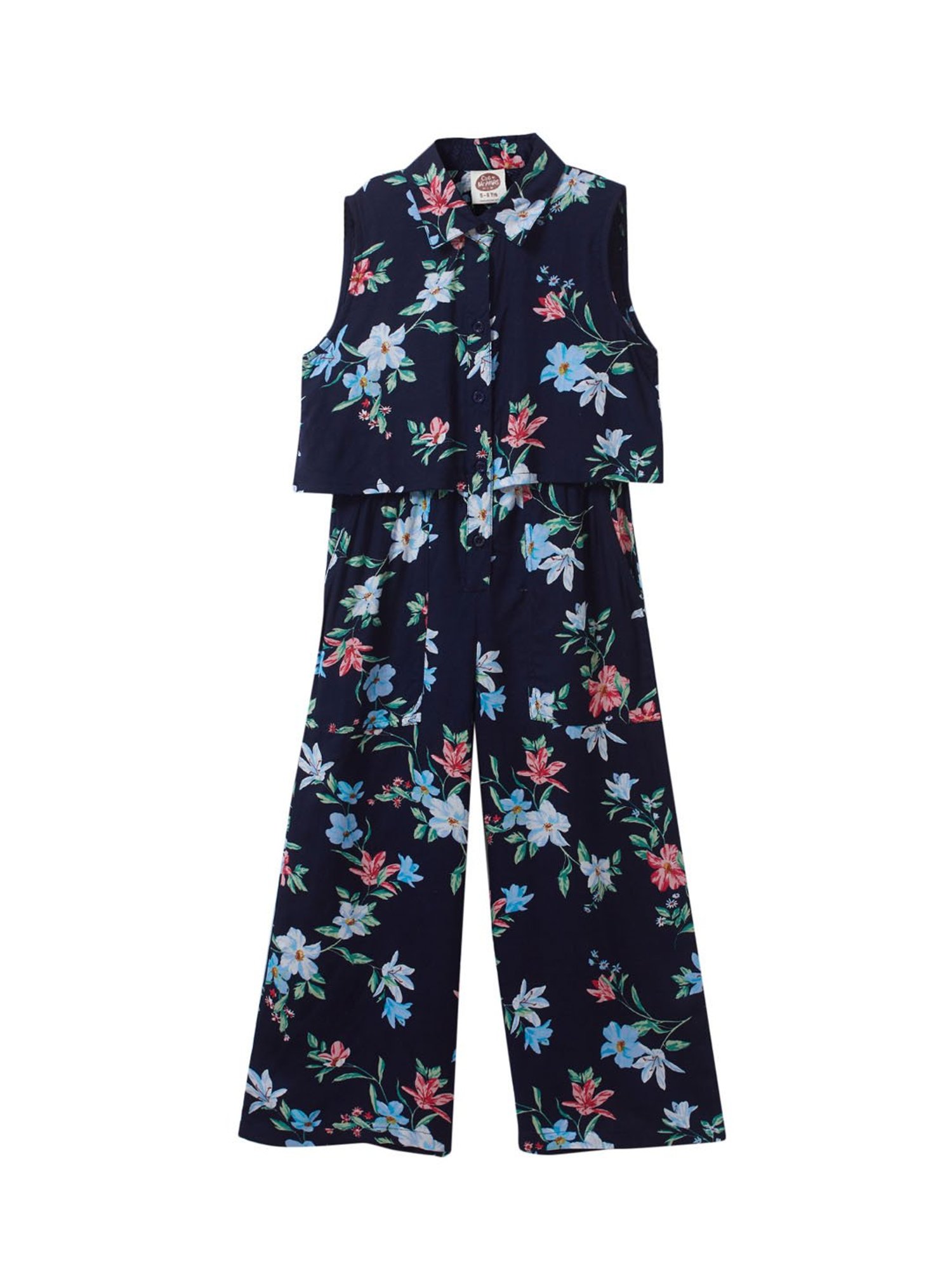 Cub McPaws Kids Navy Floral Print Girls Jumpsuits