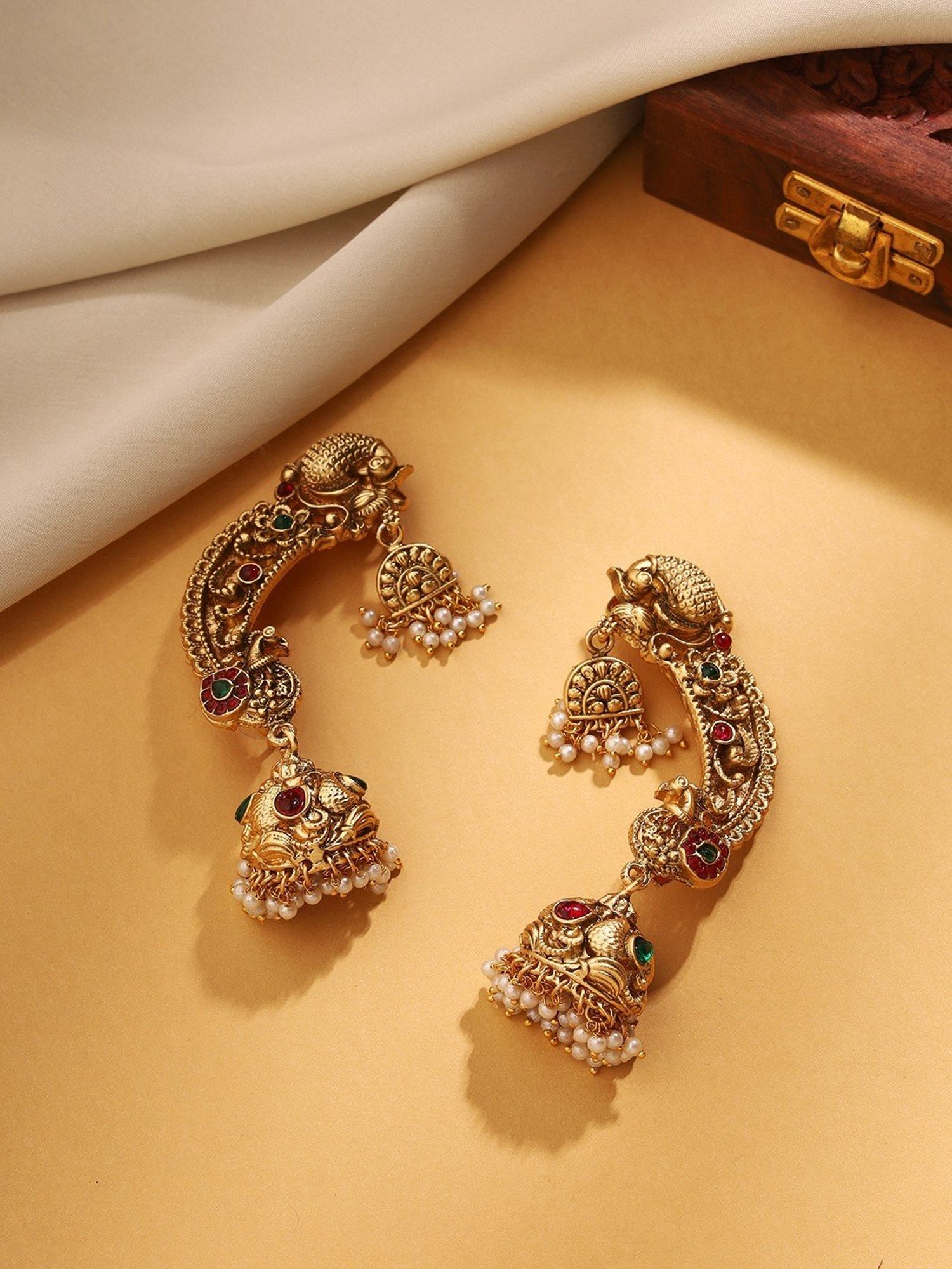 Priyaasi An Intricacies of Bhuta-Inspired Peacock Design Jhumki Earrings