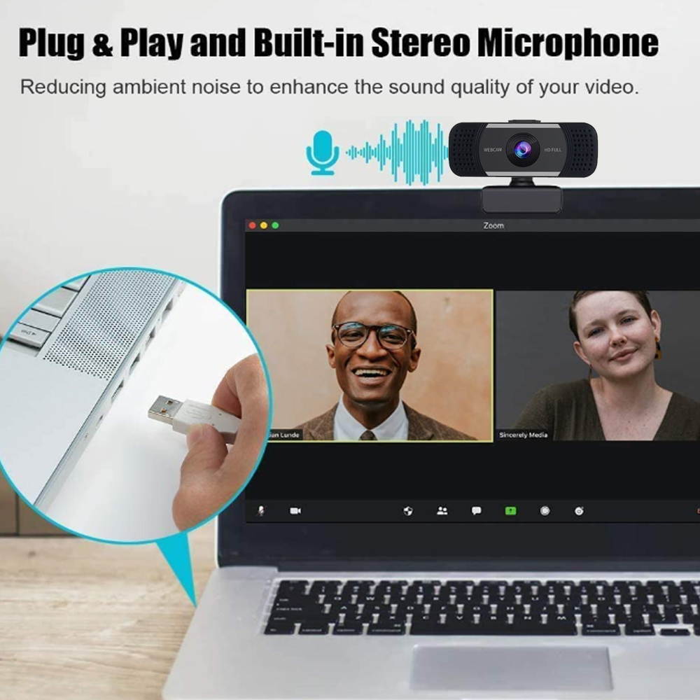 Webcam HD 1080p Business Web Camera, USB PC Computer Webcam with Microphone & Privacy Cover,Laptop Desktop Full HD Camera Video Webcam 110 Degree Widescreen, Plug and Play for Laptop MAC PC, WC60