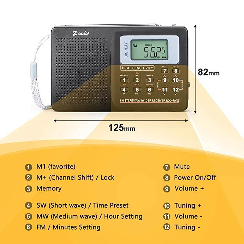 Portable AM FM Shortwave Radio, Mini Alarm Clock Radio, with Earphones, Sleep Timer for Travel(Black)