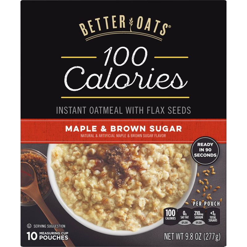 Better Oats 100 Calories Maple & Brown Sugar Whole Grain Instant Oatmeal with Flax - 10ct