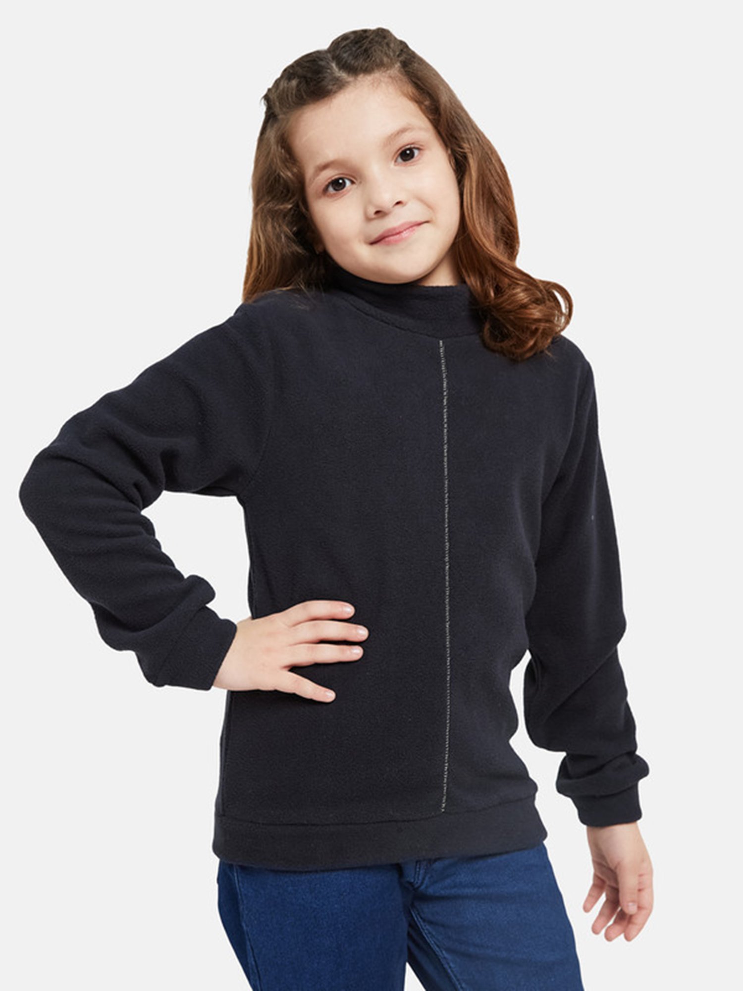 METTLE Kids Navy Solid Full Sleeves Sweatshirt