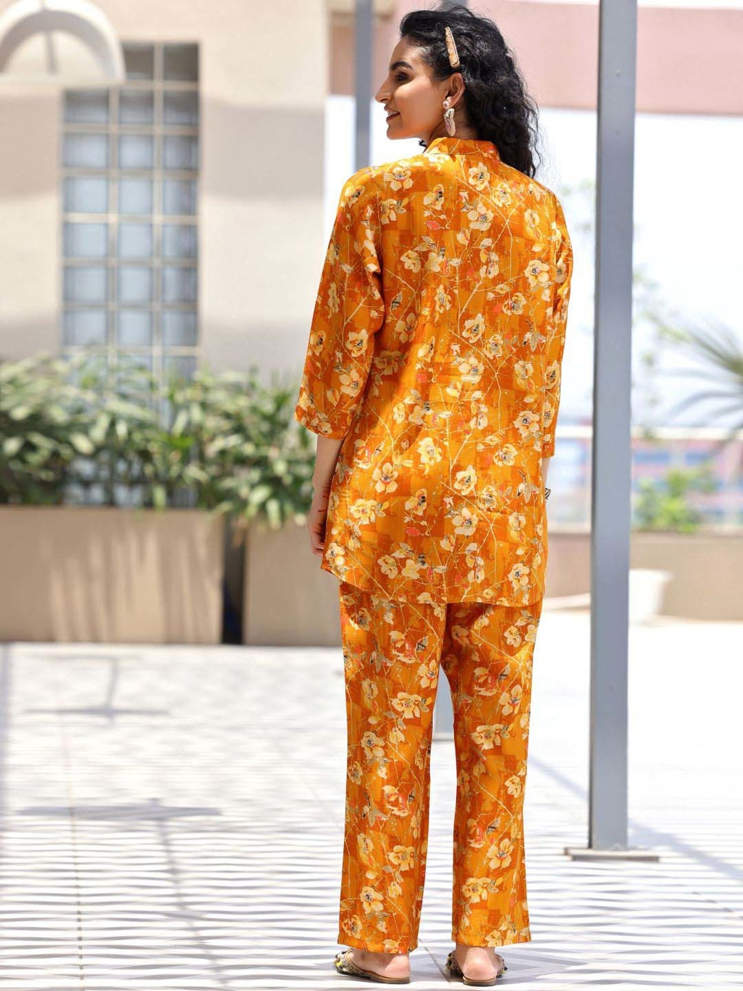 Libas Mustard Printed Silk Blend Co-Ords