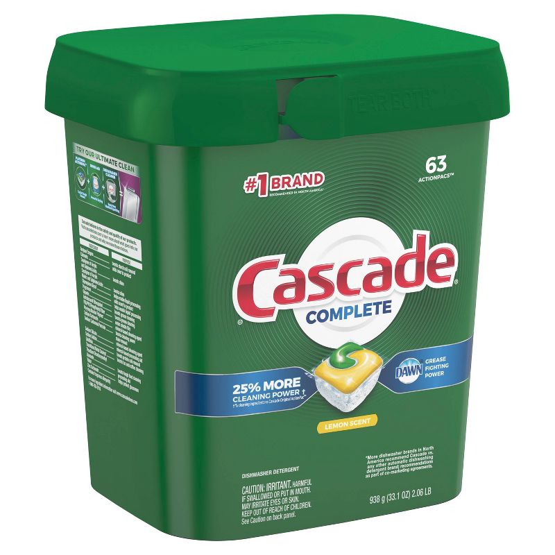 Cascade Complete ActionPacs Dishwasher Detergent - Lemon Scent - 63ct
