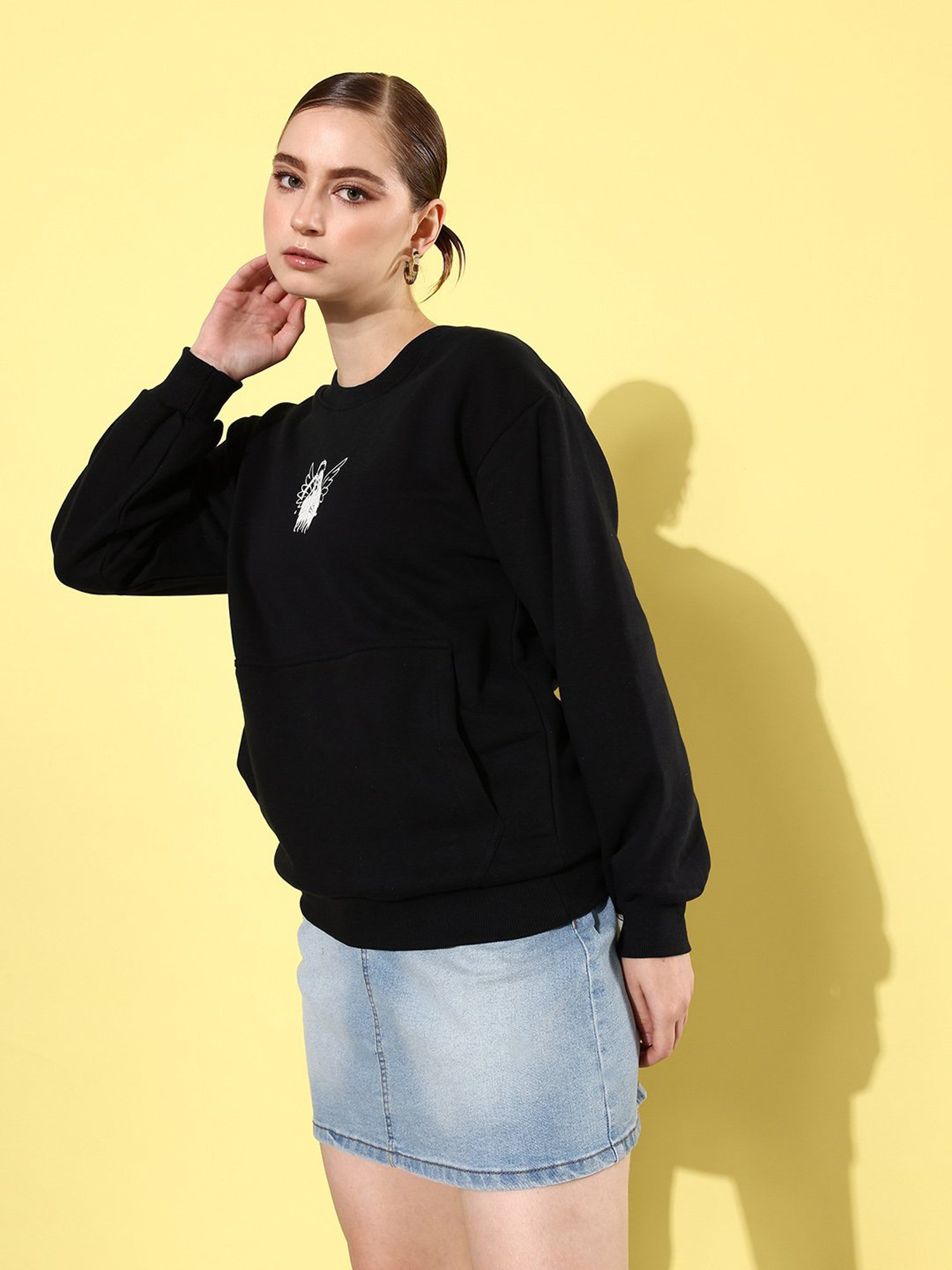 Difference of Opinion Black Fleece Printed Oversized Sweatshirt