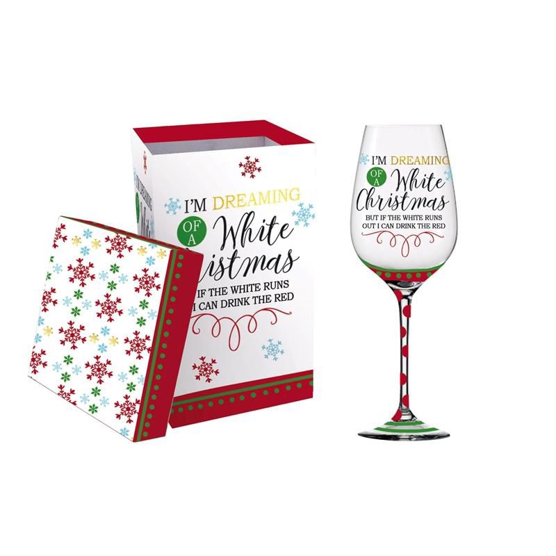 Cypress Home Beautiful Christmas White Christmas Metallic Stemmed Wine Glass - 4 x 9 x 4 Inches Indoor/Outdoor home good