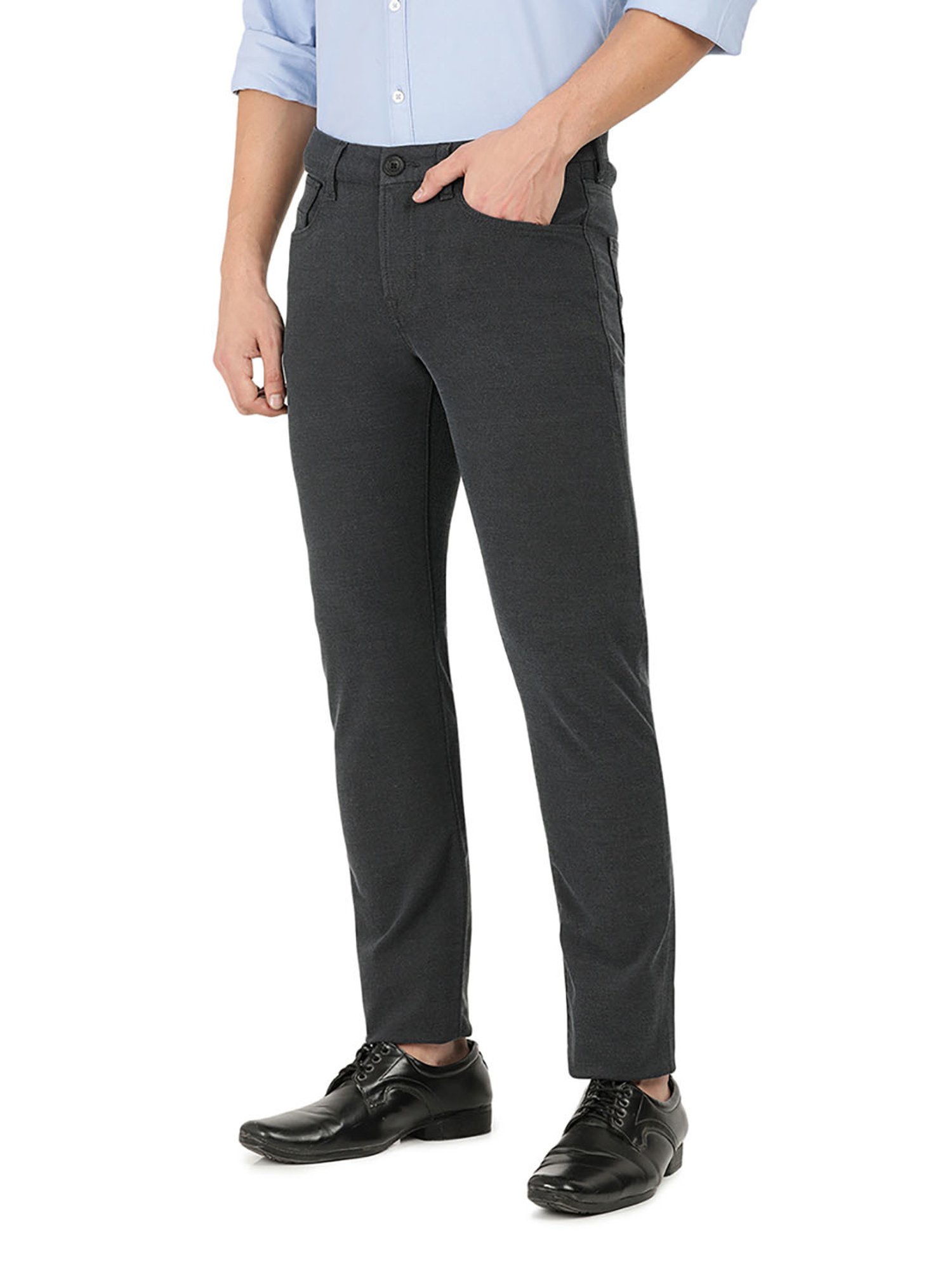 EVERBLUE Charcoal Grey Midrise Five Pocket Trousers