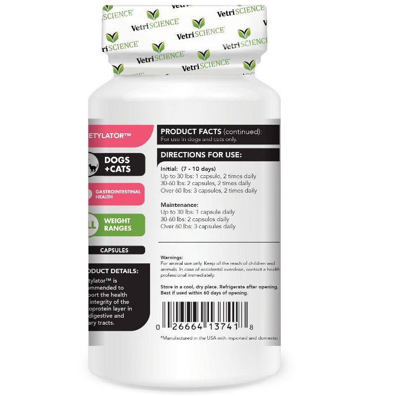 VetriScience Laboratories Acetylator Everyday Health Dog & Cat Capsules, 120 ct