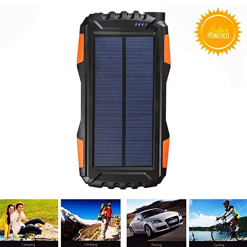 Solar Phone Charger 25000mAh Outdoor Portable Chargers with Dual 21A USB OutportSolar Power Bank External Battery Powerd Pack with Flashlight for iPhoneSamsungCampingShockDustWaterproof