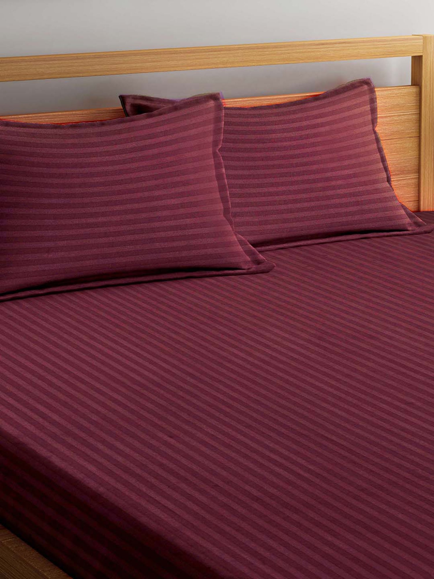 Mark Home Classic Stripes Maroon Cotton 200 TC Bed Sheet Set