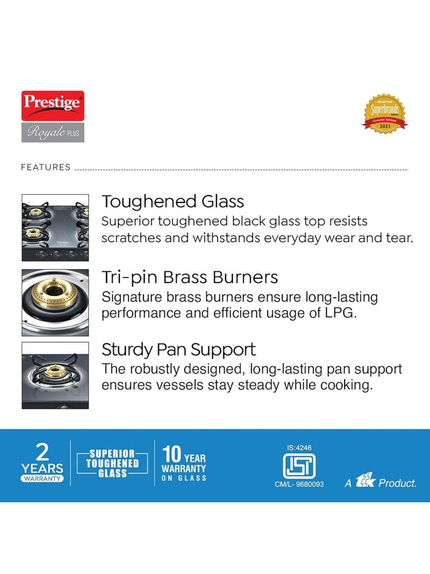 Prestige Black Glass Royale Plus Gt 04 Toughened Top Gas Stove With 4 Burners