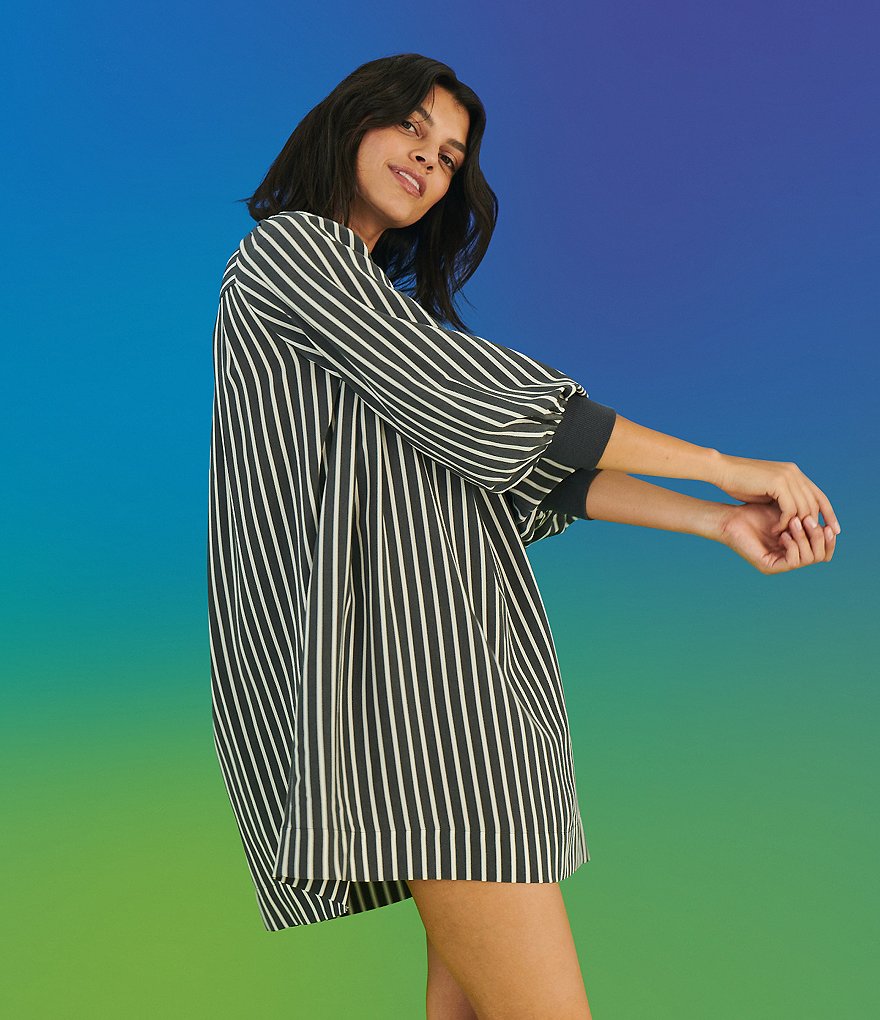 LDT Falon Long Sleeve Crew Neck Pleated Swing Dress