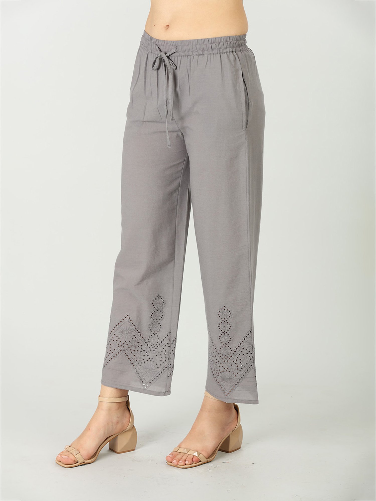 Mustard Grey Cotton Palazzos