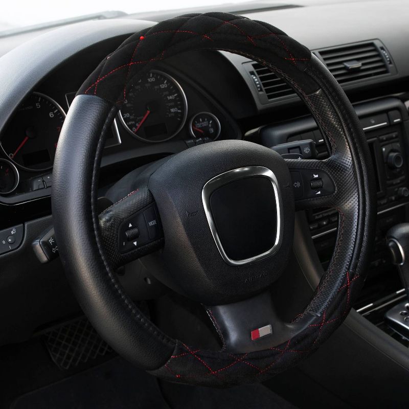 LUNNA 1pc Fire Red Steering Wheel Cover Embellished with Swarovski Crystals