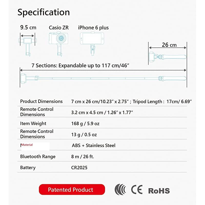 Extendable Tripod Stand Selfie Stick for Travel and Daily Use | Fit for iPhones Android TikTok and GoPro Action Cameras | Extends up to 46Inches with Phone Holder | No Batteries Required