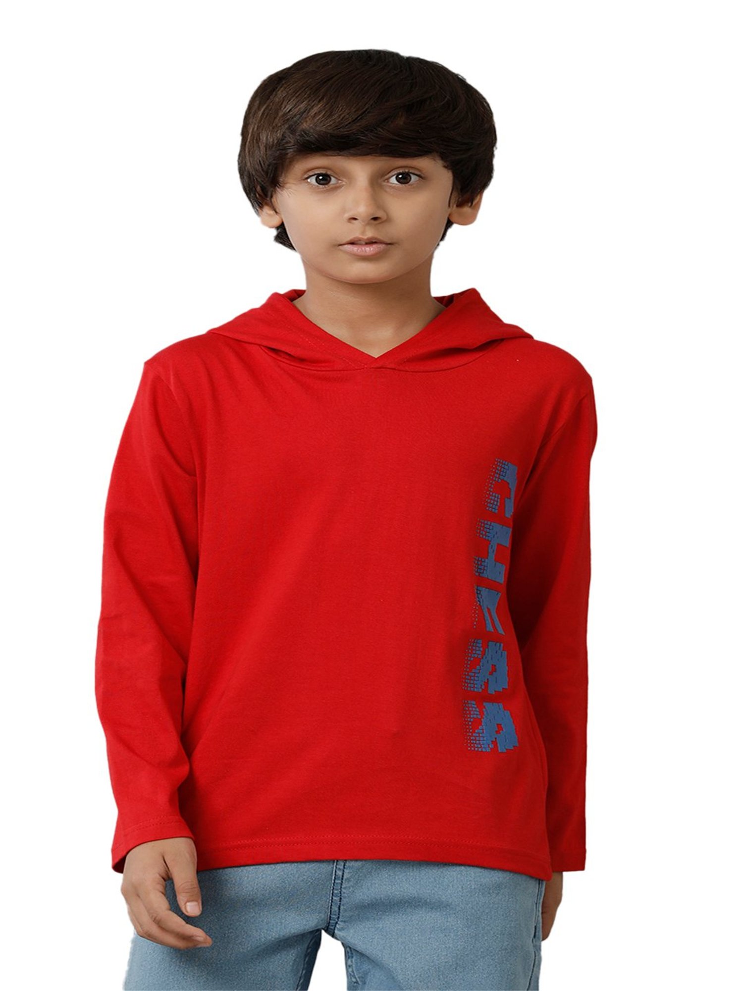 Under Fourteen Only Kids Red Solid Full Sleeves T-Shirt