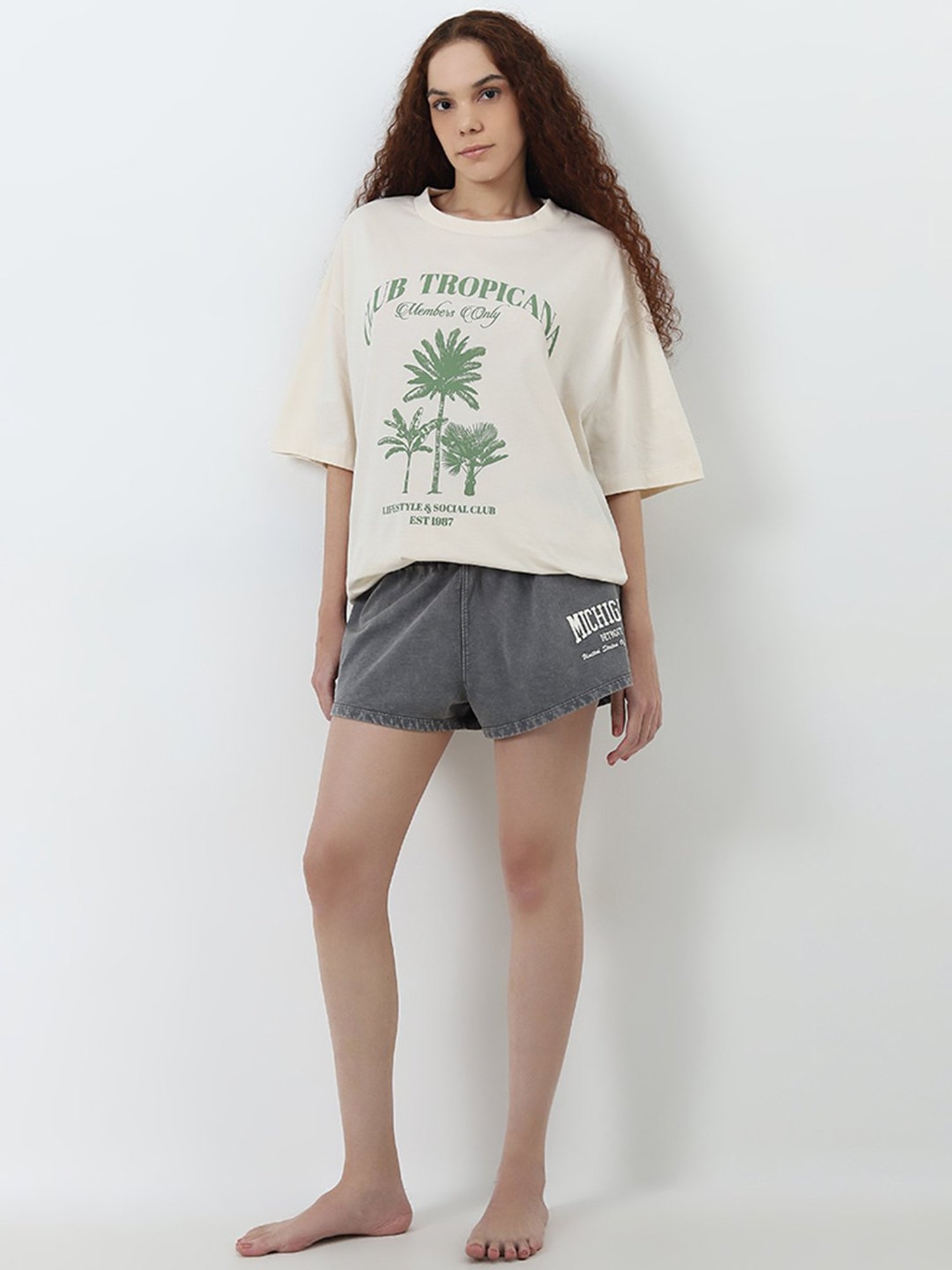 Superstar by Westside Off-White Printed Oversized Cotton T-Shirt