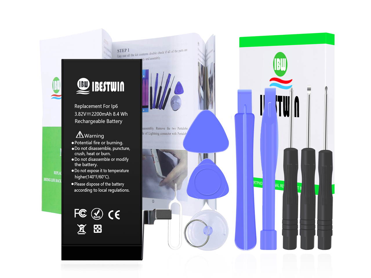 Battery for iPhone 6, IBESTWIN 2200mAh Replacement Battery for iPhone 6 High Capacity with Full Remove Tool Kit and Instruction -3 Year Warranty