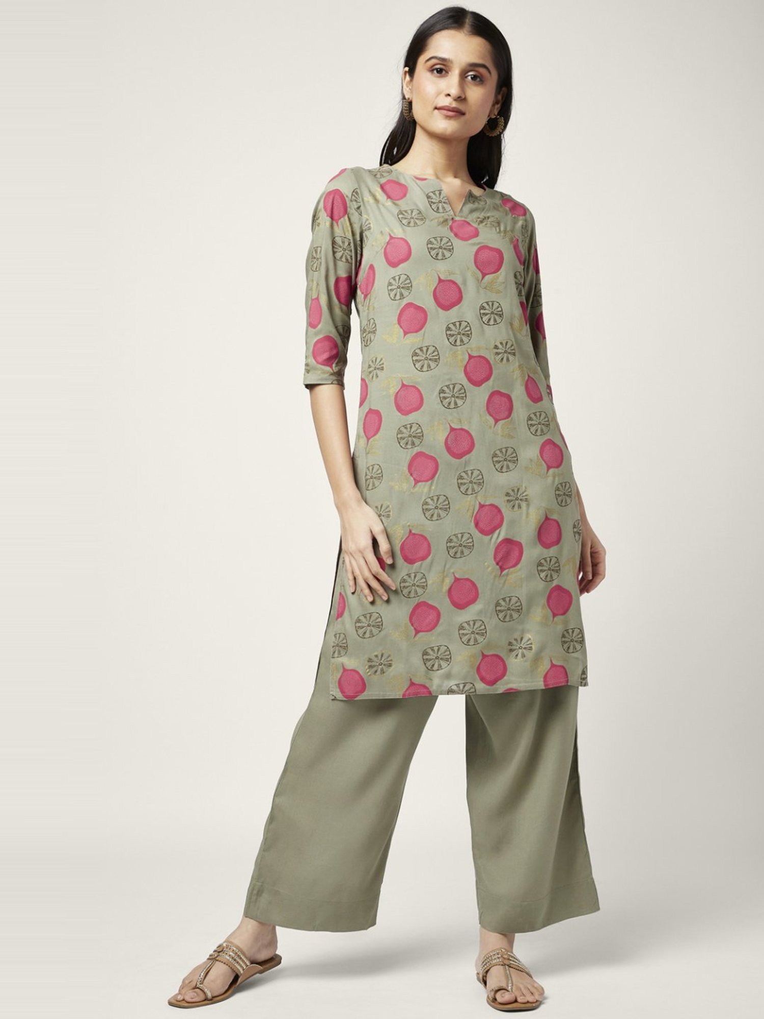 Rangmanch by Pantaloons Grey Printed Kurta Palazzo Set