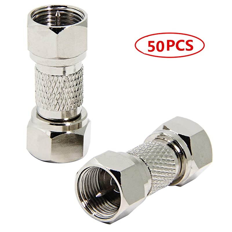 Male to Male Coaxial Adapter, 50-Pack  75 Ohm F Type Coax Connector Coupler for TV, Antenna, Splitter, Amplifier