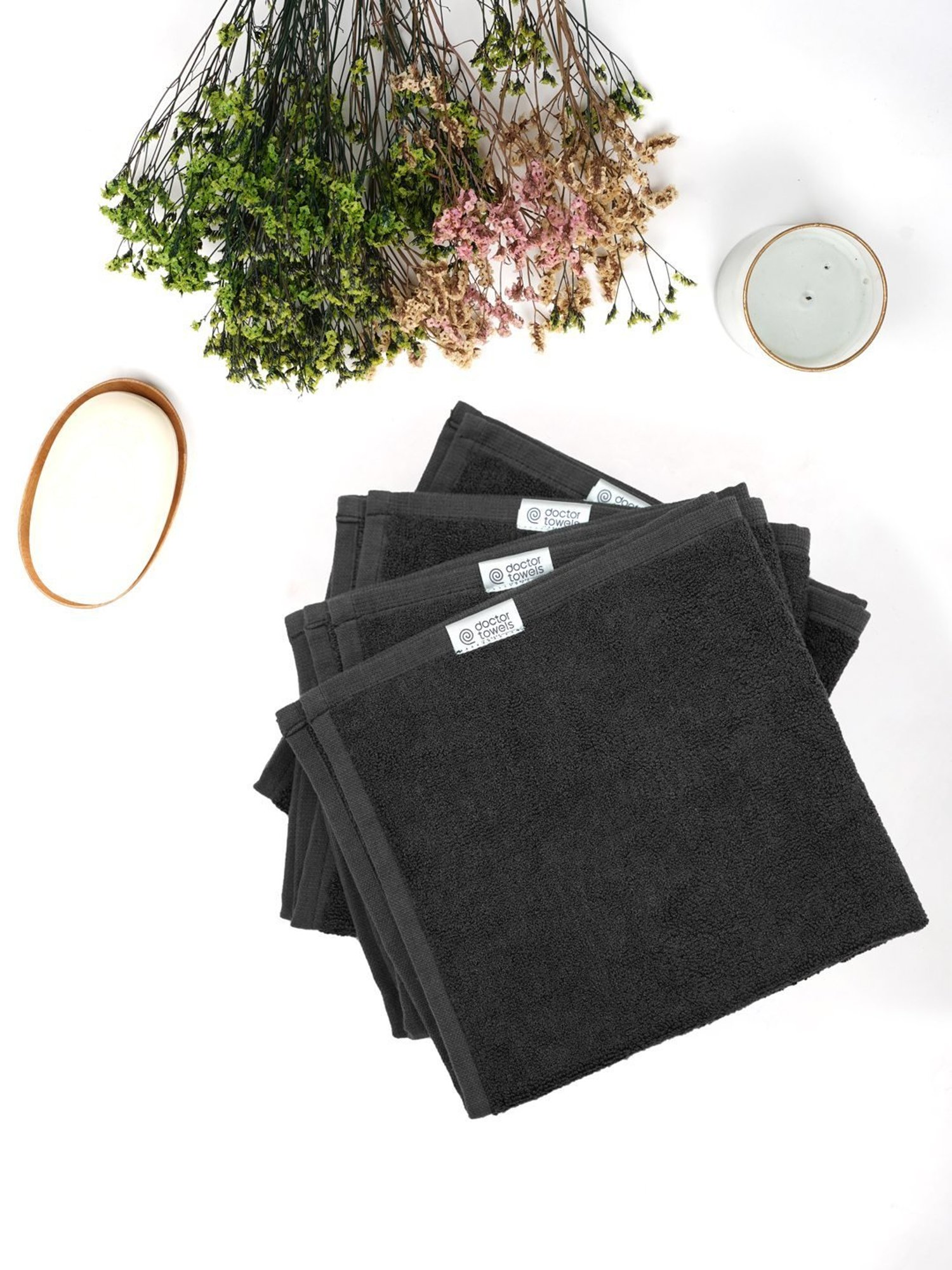 Doctor Towels Banana X Cotton Dark Grey 550 GSM Viscose Face Towel (Set of 4)