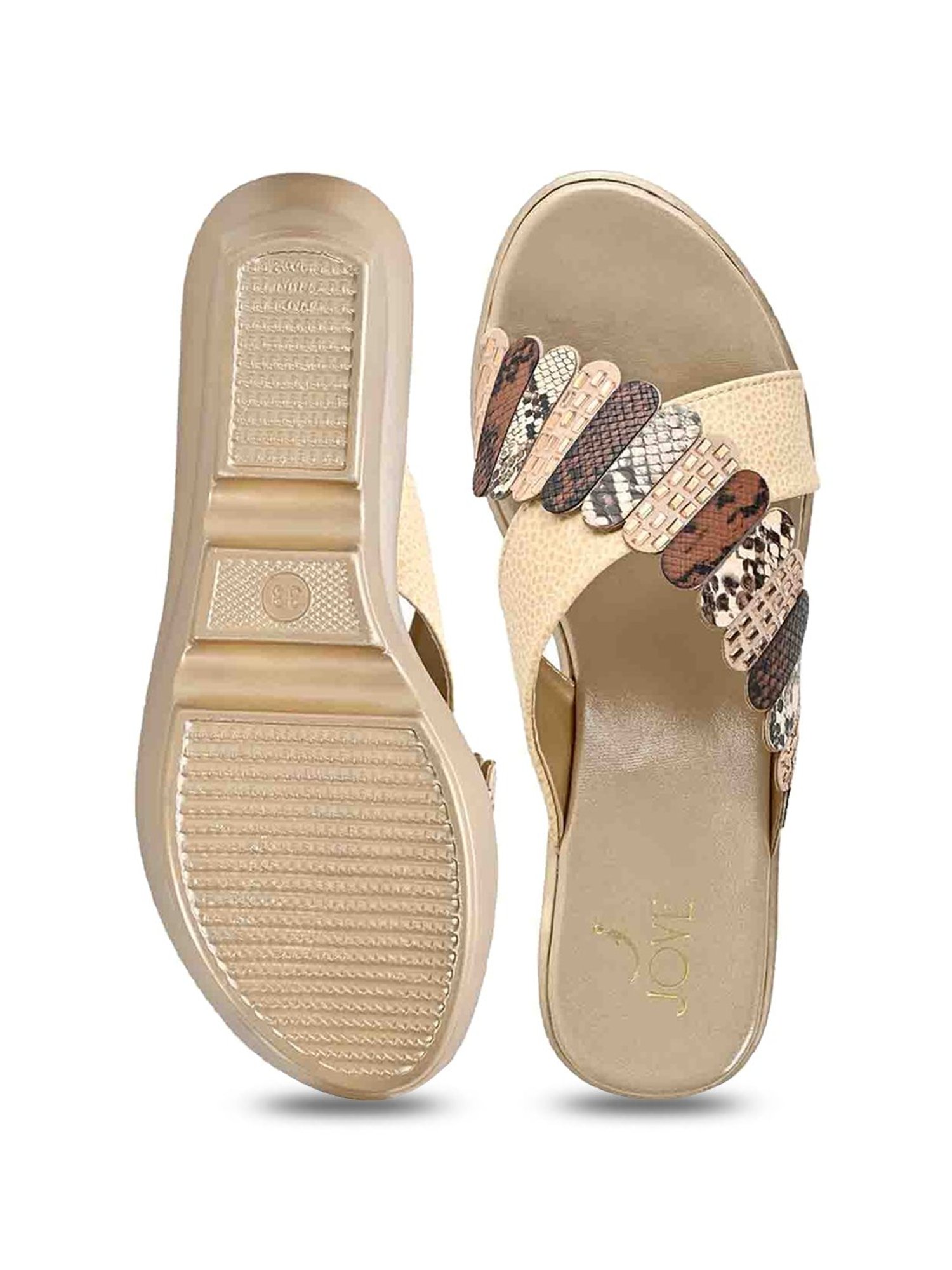 Jove Women's Golden Cross Strap Wedges