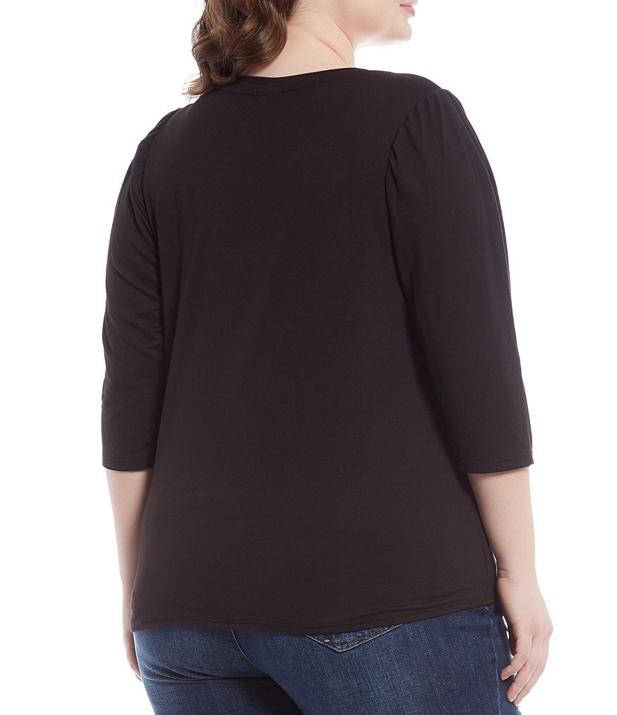 Bobeau Plus Size V-Neck 3/4 Puff Sleeve Knit Top