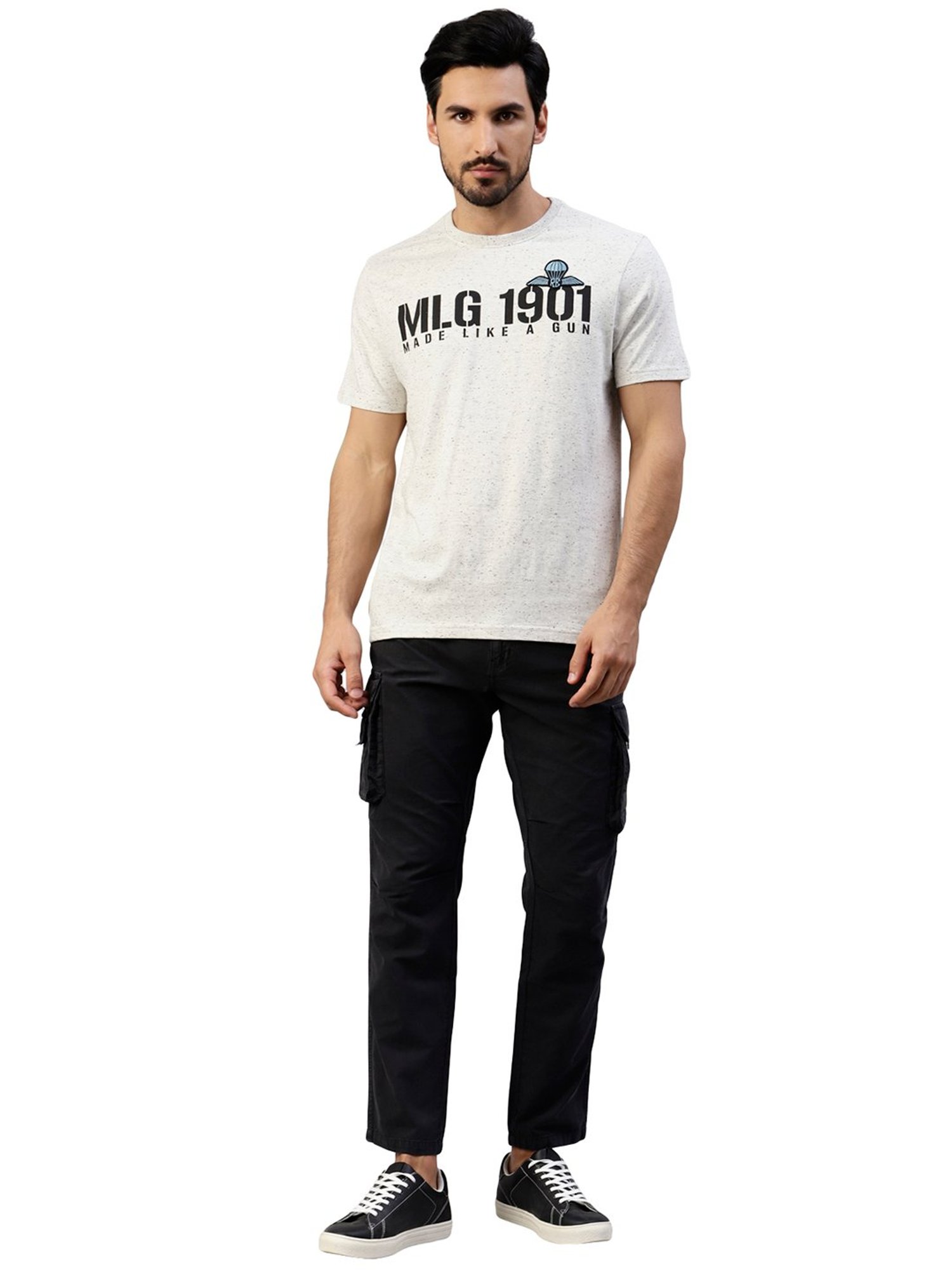 Royal Enfield Military Pride Ecru Regular Fit Printed Crew T-Shirt